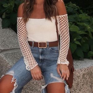 ZARA POINTELLE KNIT TOP BEIGE